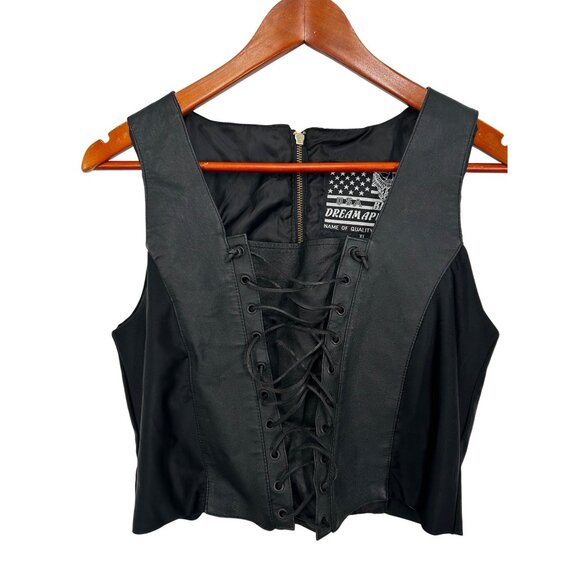 Womens USA Bikers Dream Apparel Black Lace Up Biker Motorcycle Vest Size XL - Picture 1 of 6